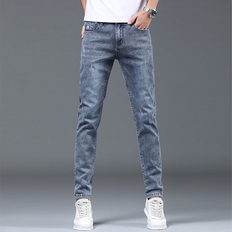 2024 Herrejeans Slim Fit Elastiske Blyantbukser Trend Rett Ensfarget