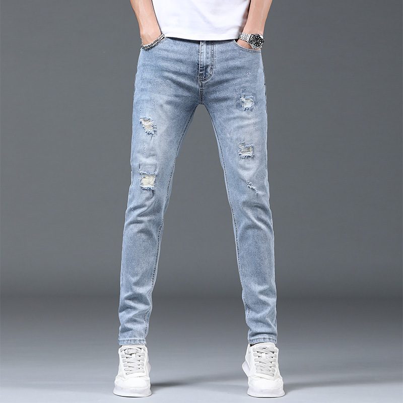 2024 Herrejeans Slim Fit Elastiske Blyantbukser Trend Rett Ensfarget