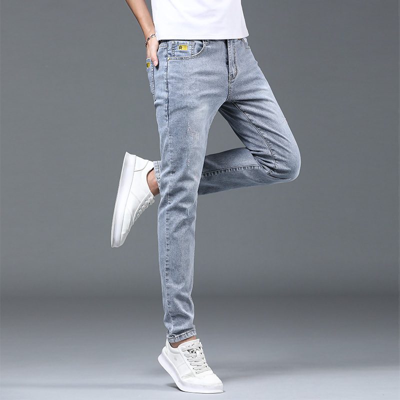 2024 Herrejeans Slim Fit Elastiske Blyantbukser Trend Rett Ensfarget