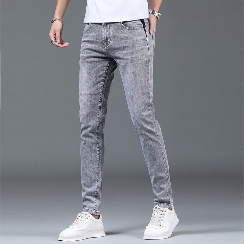 2024 Herrejeans Slim Fit Elastiske Blyantbukser Trend Rett Ensfarget