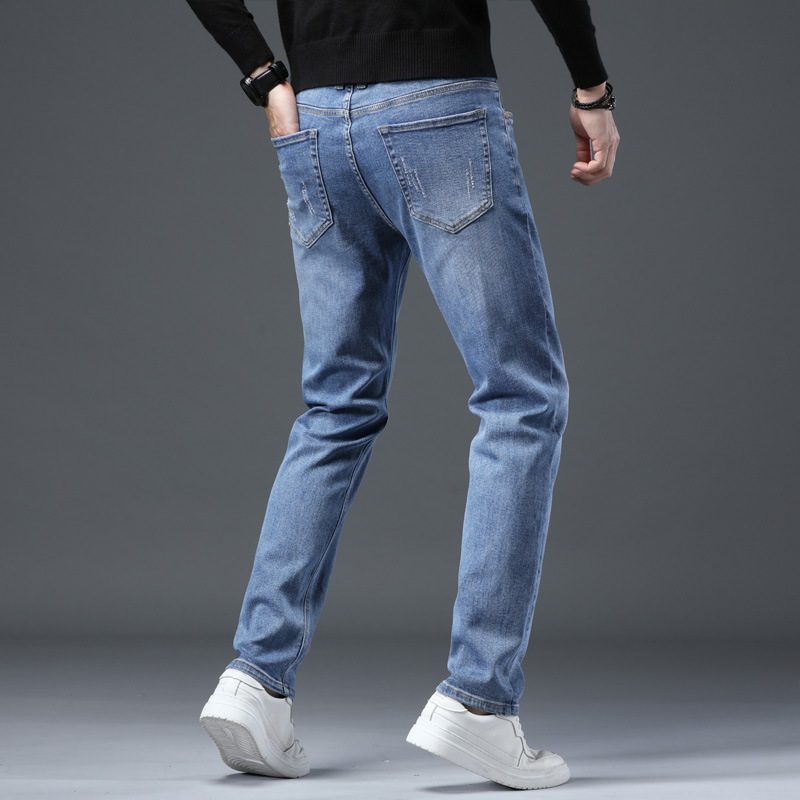 2024 Lys Farge Tynne Jeans For Menn Stretch Slim Fit Rett Mote Uformell