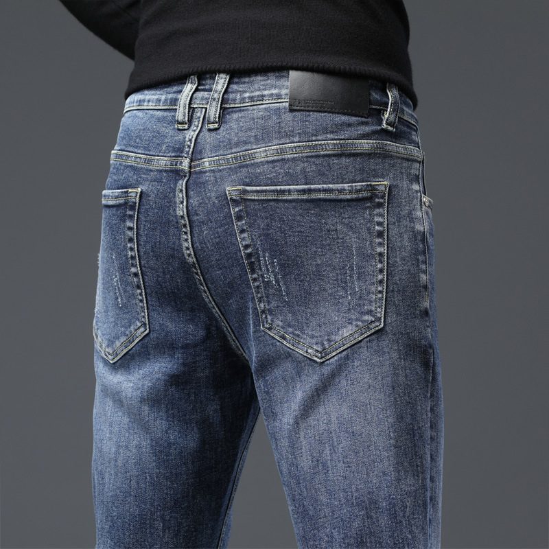 2024 Lys Farge Tynne Jeans For Menn Stretch Slim Fit Rett Mote Uformell