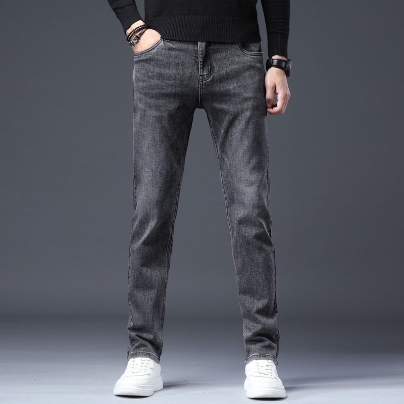 2024 Lys Farge Tynne Jeans For Menn Stretch Slim Fit Rett Mote Uformell