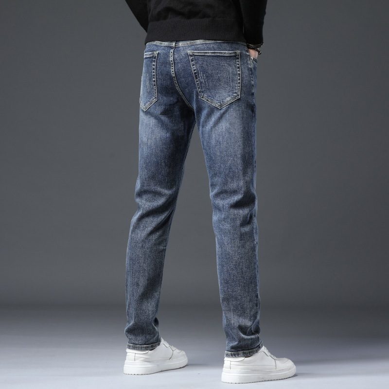 2024 Lys Farge Tynne Jeans For Menn Stretch Slim Fit Rett Mote Uformell