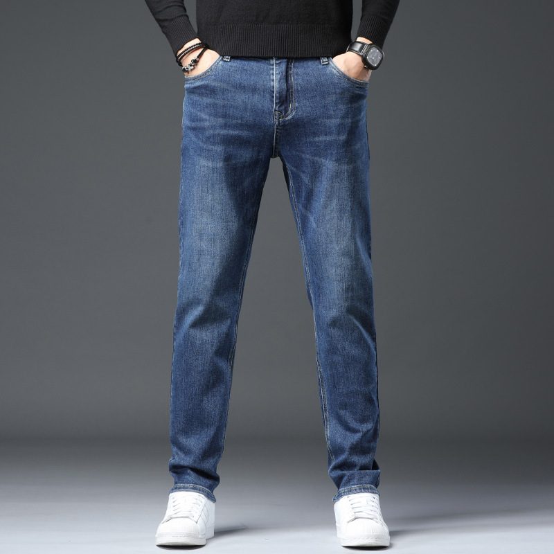 2024 Lys Farge Tynne Jeans For Menn Stretch Slim Fit Rett Mote Uformell