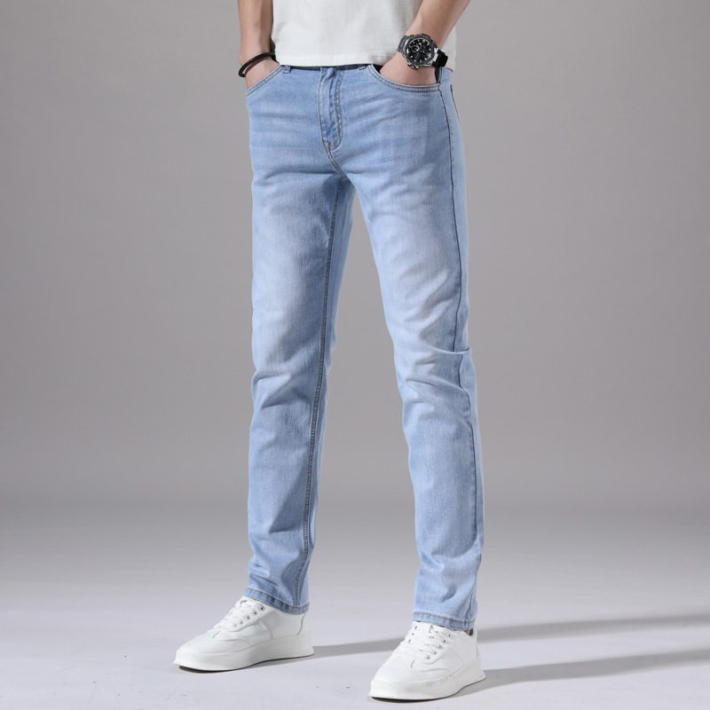 2024 Lys Farge Tynne Jeans For Menn Stretch Slim Fit Rett Mote Uformell