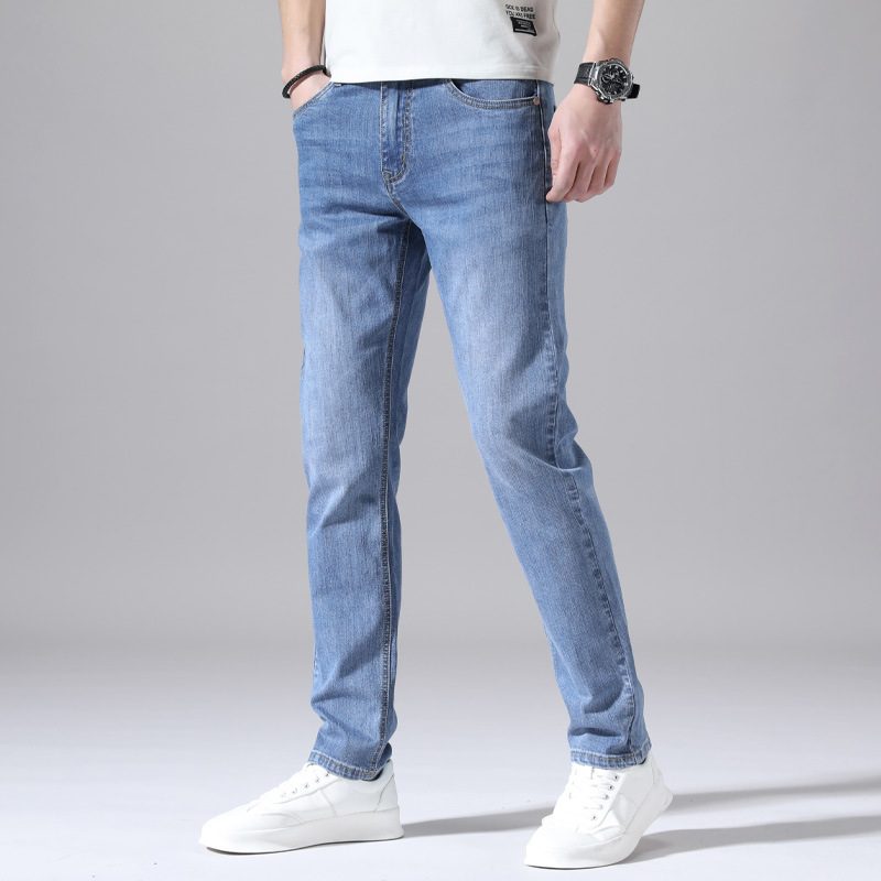 2024 Lys Farge Tynne Jeans For Menn Stretch Slim Fit Rett Mote Uformell