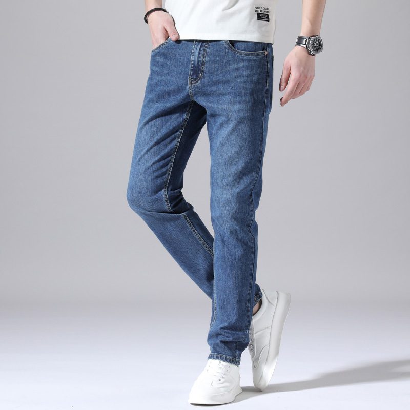 2024 Lys Farge Tynne Jeans For Menn Stretch Slim Fit Rett Mote Uformell