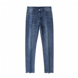 Bomull Jeans For Menn Straight Stretch Bukser Uformell Slim Fit