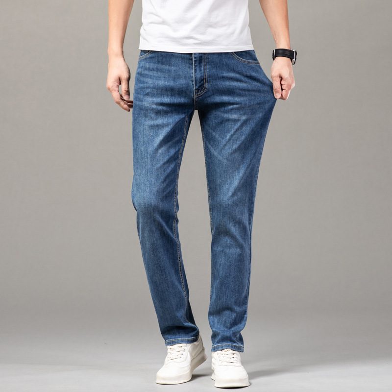 Bomull Jeans For Menn Straight Stretch Bukser Uformell Slim Fit