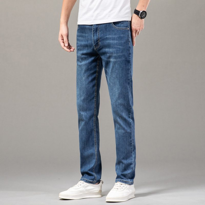 Bomull Jeans For Menn Straight Stretch Bukser Uformell Slim Fit