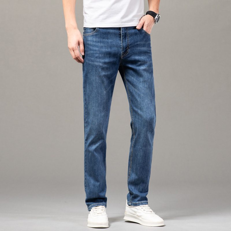 Bomull Jeans For Menn Straight Stretch Bukser Uformell Slim Fit