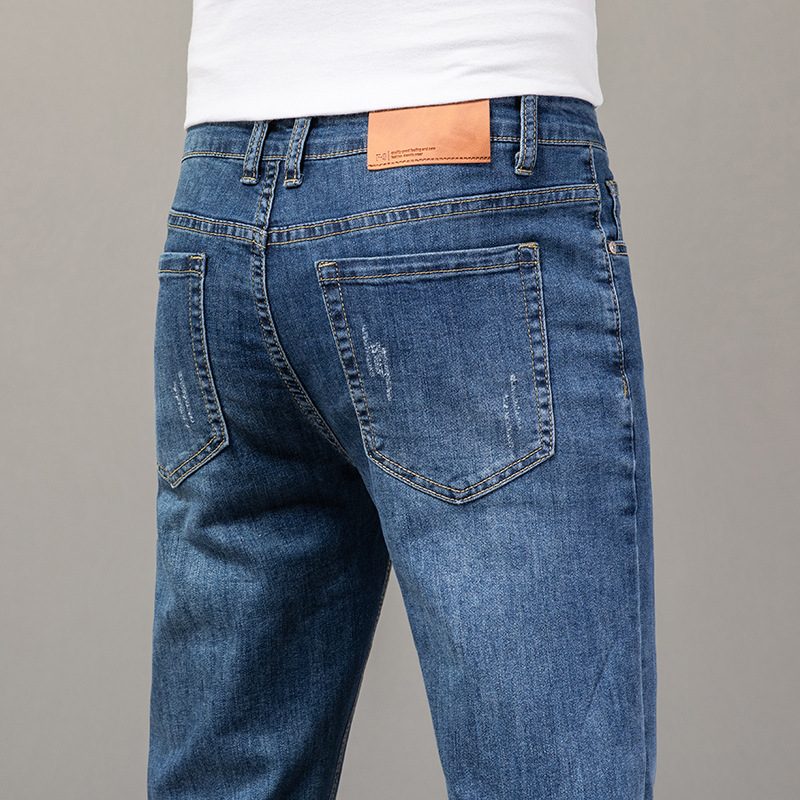 Bomull Jeans For Menn Straight Stretch Bukser Uformell Slim Fit