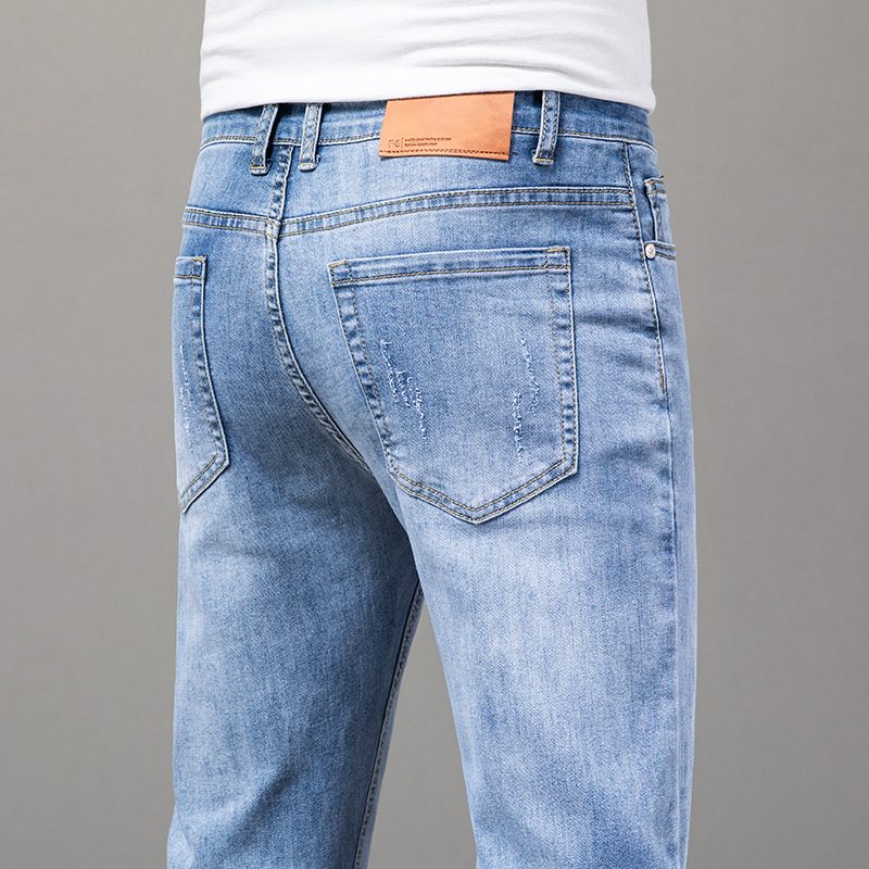 Bomull Jeans For Menn Straight Stretch Bukser Uformell Slim Fit