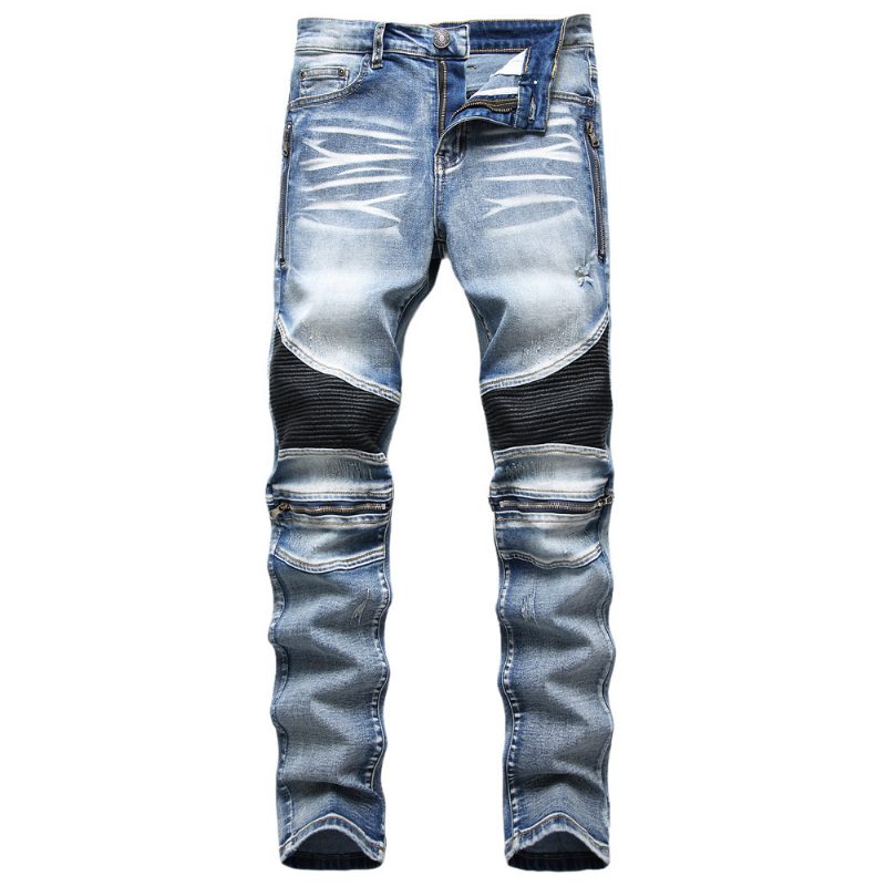 Jeans For Menn Slim Fit Glidelåsbukser