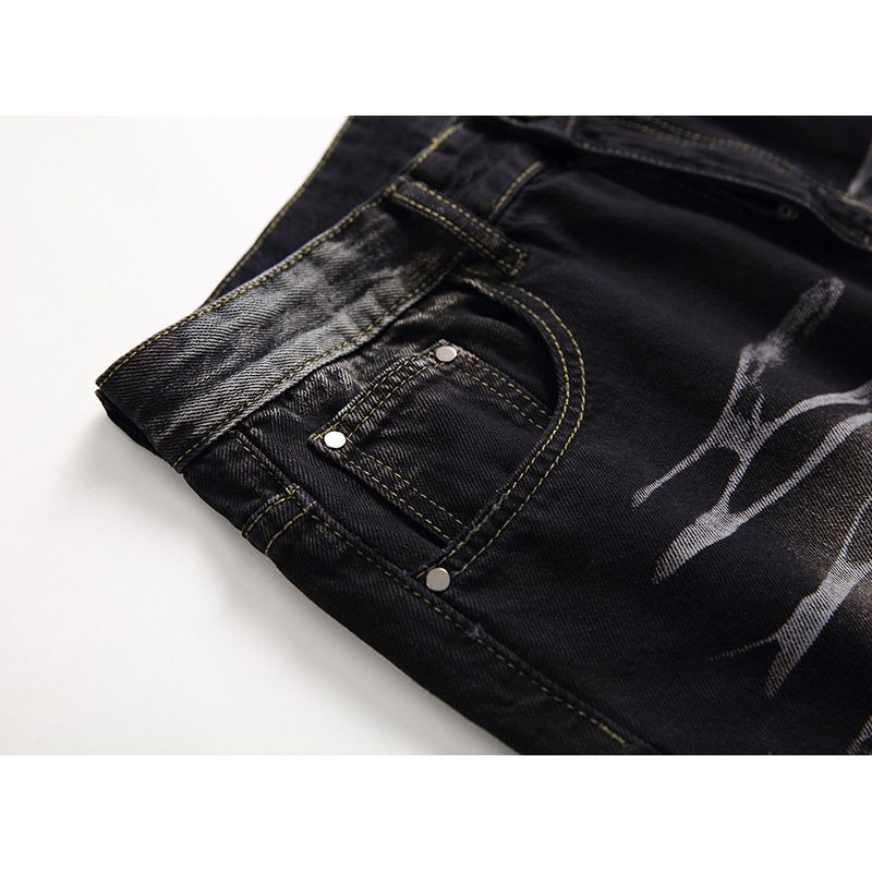 Jeans Herre Svart Straight Mid Rise Glidelås