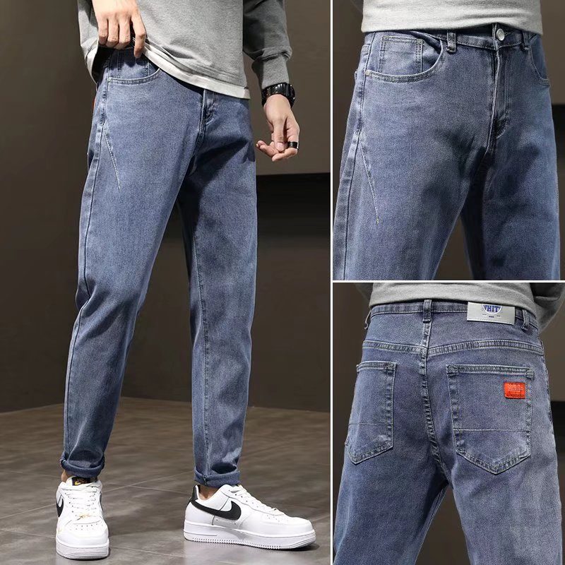 Jeans Menn Rett Casual Cropped Bukser Fasjonable Handsome