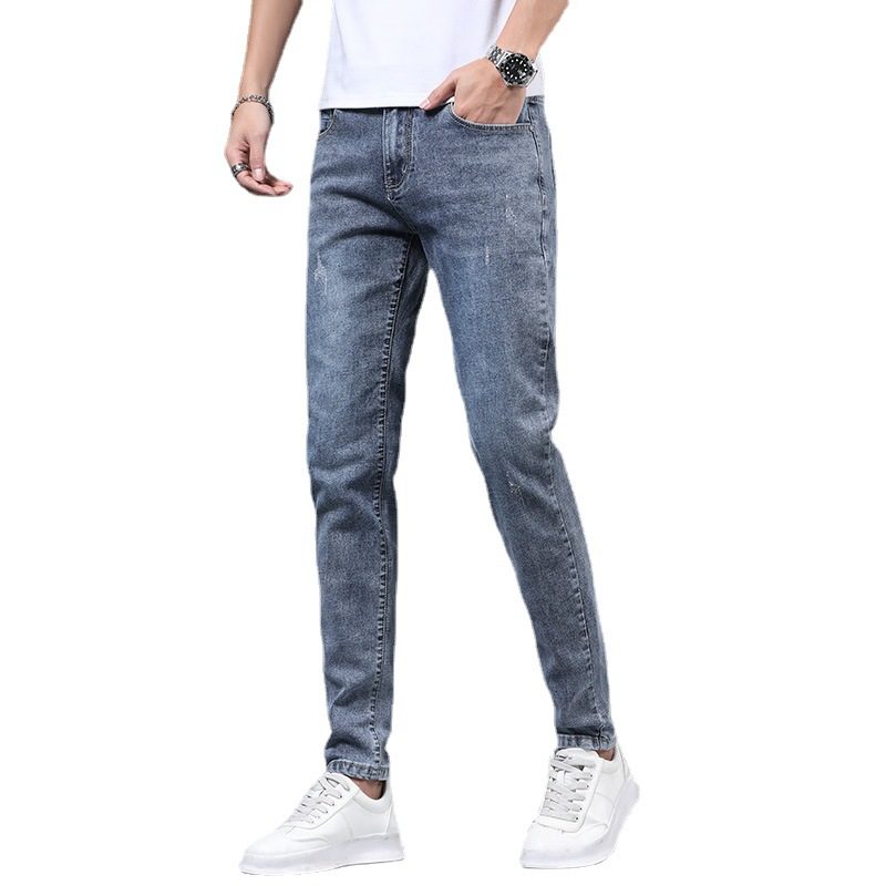 Lys-farget Tynn Seksjon Slim-fit Jeans Menns Ni Poeng Revet Blyant Bukser Trend