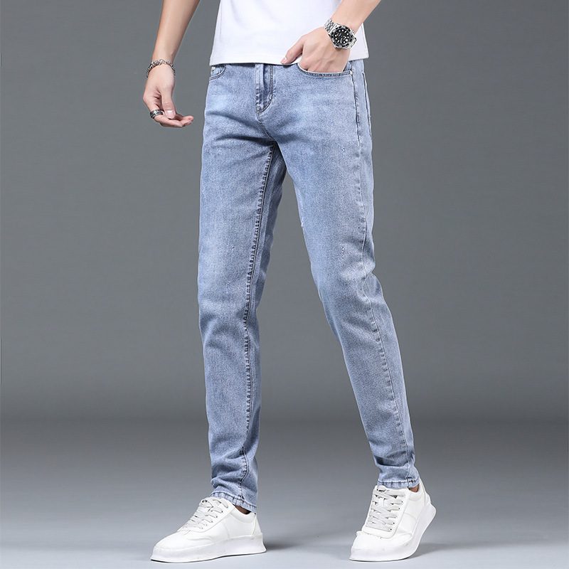 Lys-farget Tynn Seksjon Slim-fit Jeans Menns Ni Poeng Revet Blyant Bukser Trend