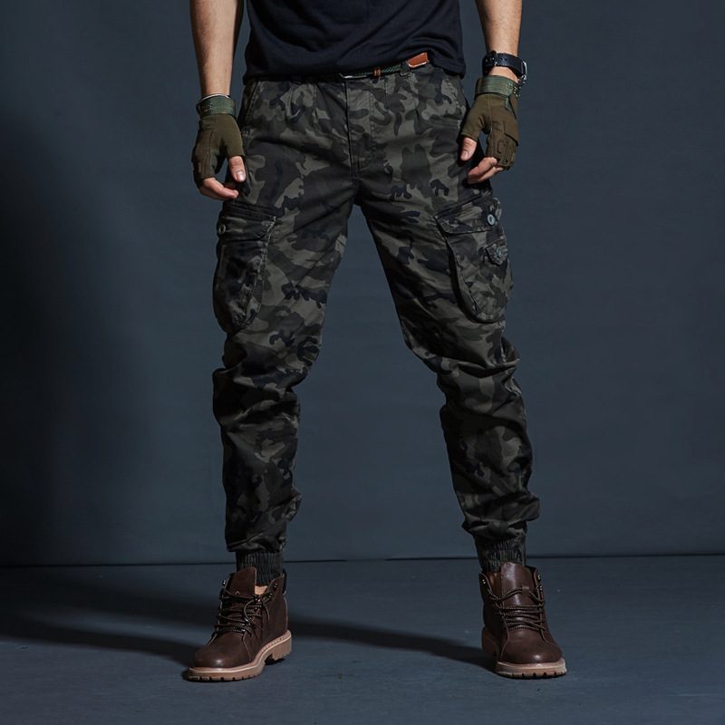 Menns Uformelle Bukser Slim Fit Camouflage Legged Multi Pocket Overalls Sport