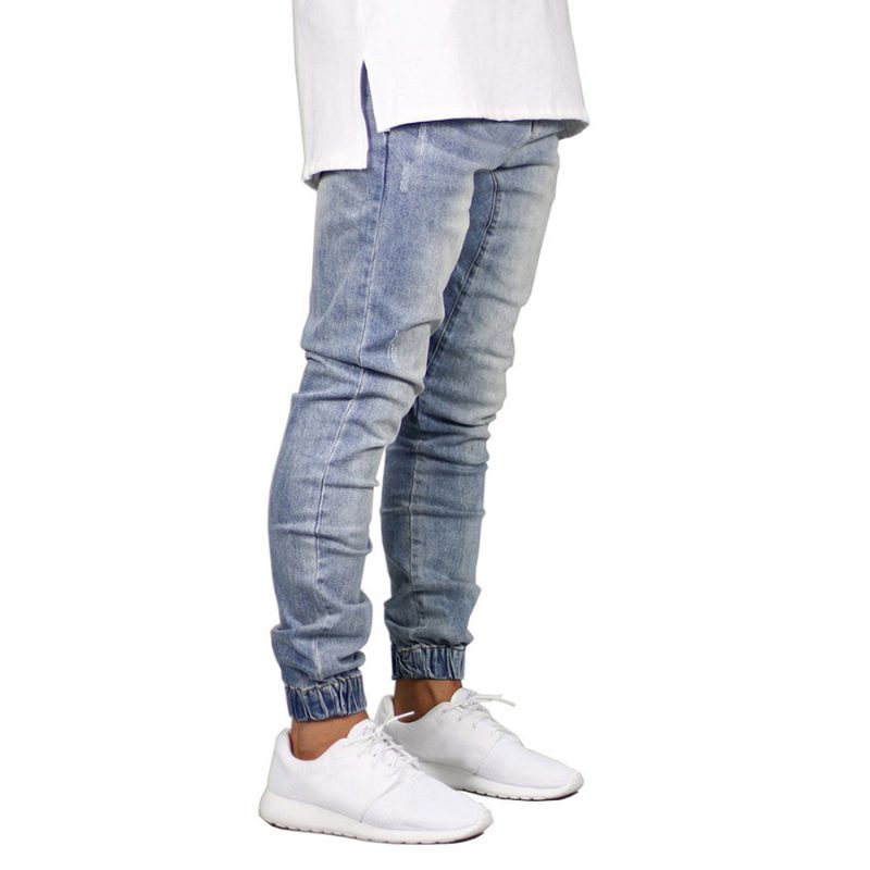 Mørkeblå Jeans For Menn Trendy Stretchy Knyte Føtter