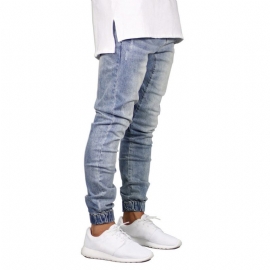 Mørkeblå Jeans For Menn Trendy Stretchy Knyte Føtter