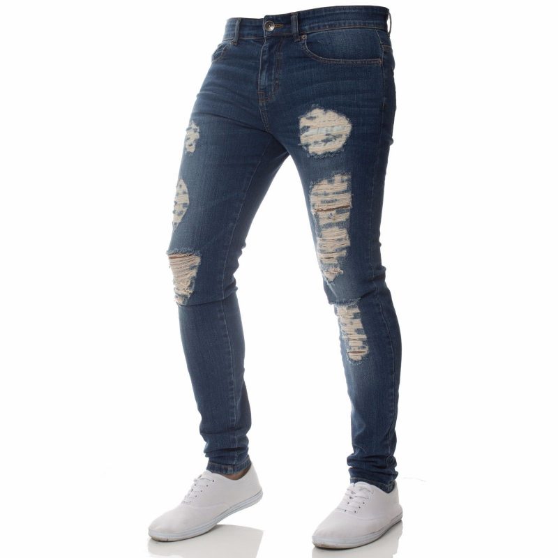 Mote Uformelt Jeans For Menn Personlighet Rippede Hull Slim Fit Små Føtter Kjekke