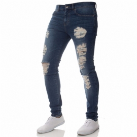 Mote Uformelt Jeans For Menn Personlighet Rippede Hull Slim Fit Små Føtter Kjekke