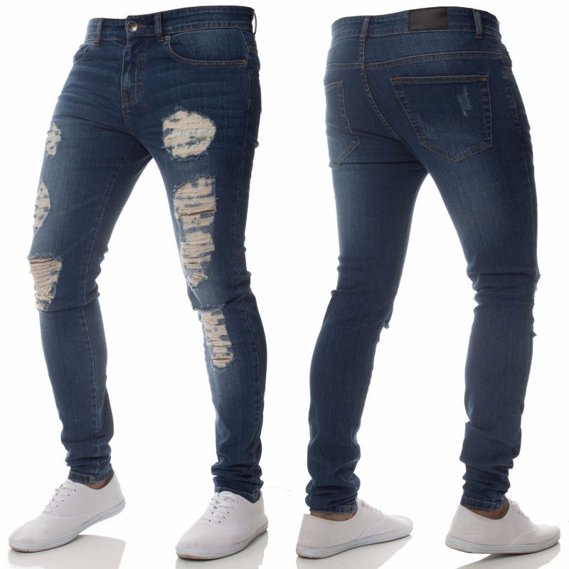 Mote Uformelt Jeans For Menn Personlighet Rippede Hull Slim Fit Små Føtter Kjekke