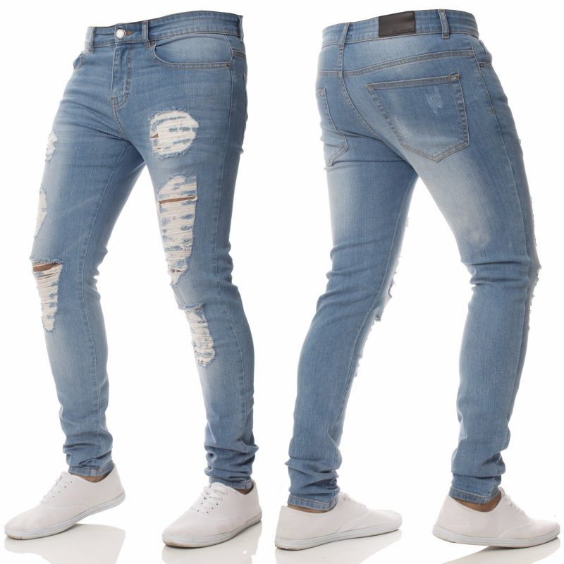 Mote Uformelt Jeans For Menn Personlighet Rippede Hull Slim Fit Små Føtter Kjekke