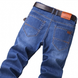 Tynne Stretch Jeans Men Trend Løse Straight Leg Bukser