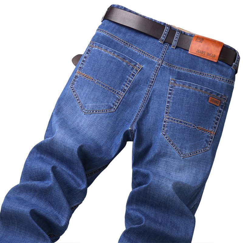 Tynne Stretch Jeans Men Trend Løse Straight Leg Bukser