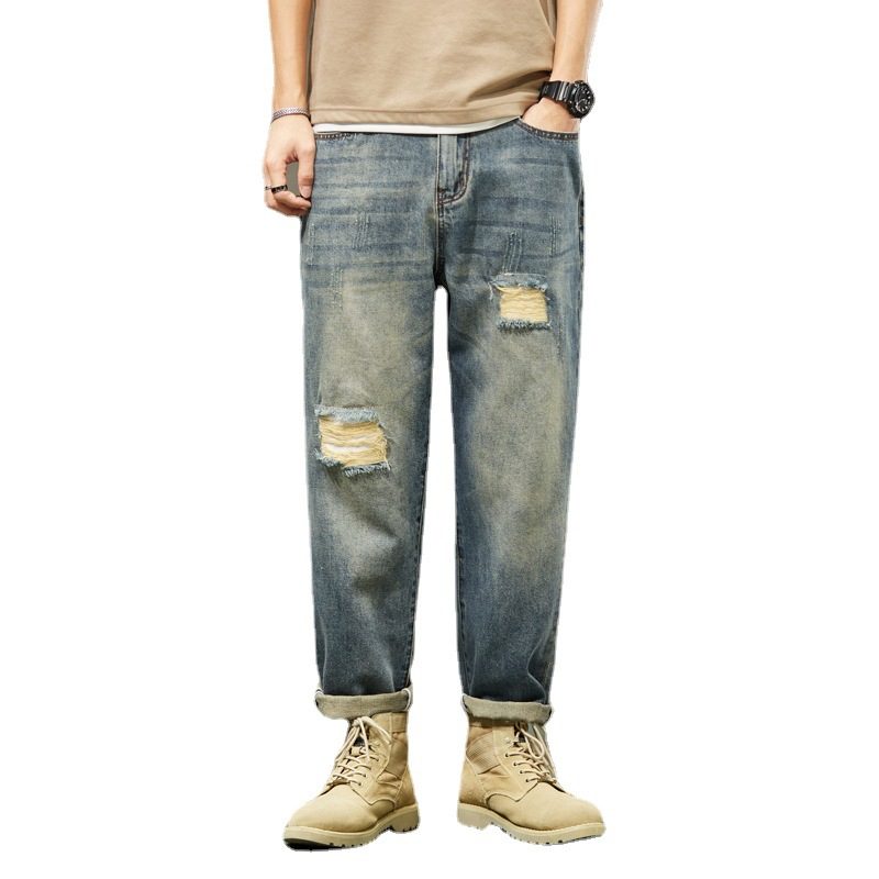 Vintage Jeans For Menn Trendy Ripped Loose Straight Bukser