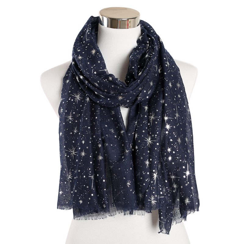 Bronzing Silver Stars Starry Sky Shawl Skjerf Dame Galaxy