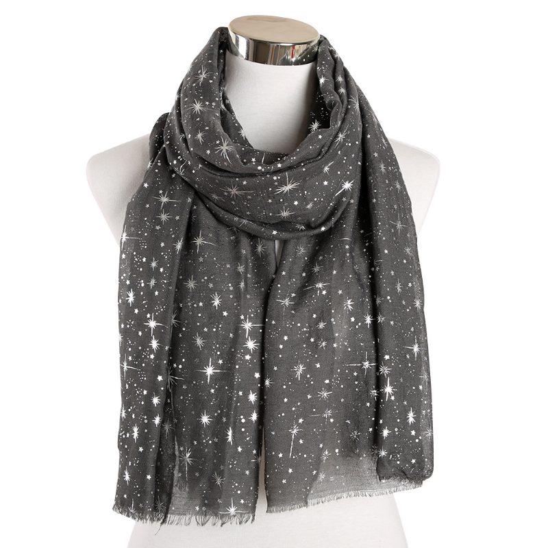 Bronzing Silver Stars Starry Sky Shawl Skjerf Dame Galaxy