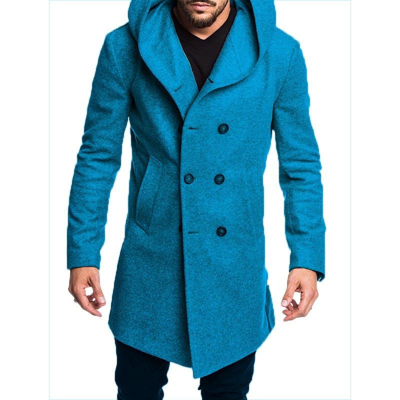 Menn Mote Lang Trench Coat Fleece Hette Ytterjakke