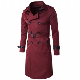 Trench Coat For Menn Lang Slim Dobbel Breasted Lapel Collar