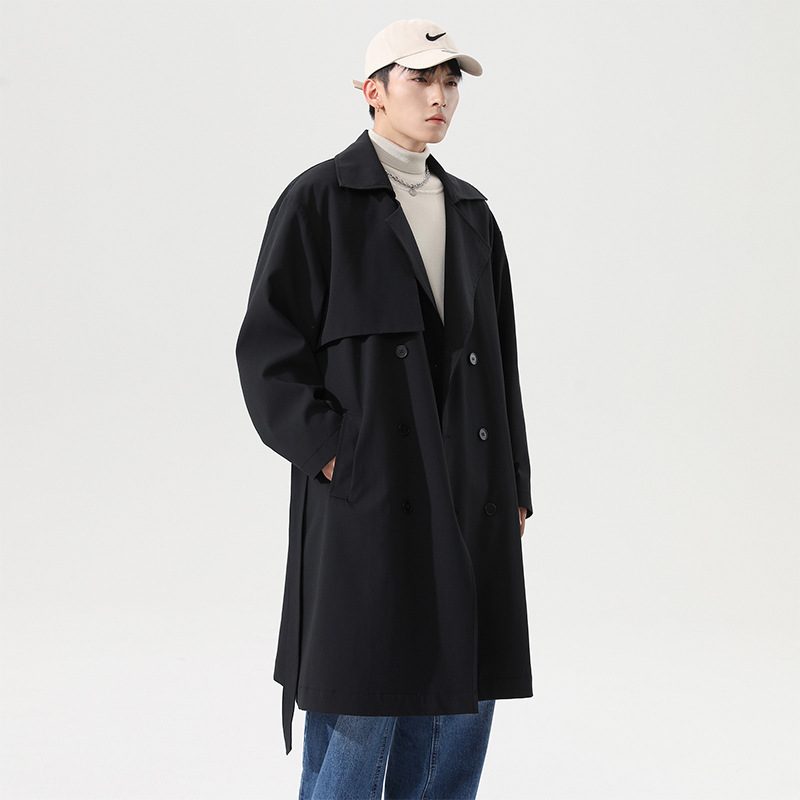 Trenchcoat For Menn 2024 Mellomlang Trendy Fritidskåpe