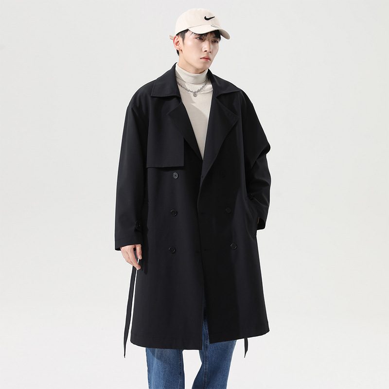 Trenchcoat For Menn 2024 Mellomlang Trendy Fritidskåpe