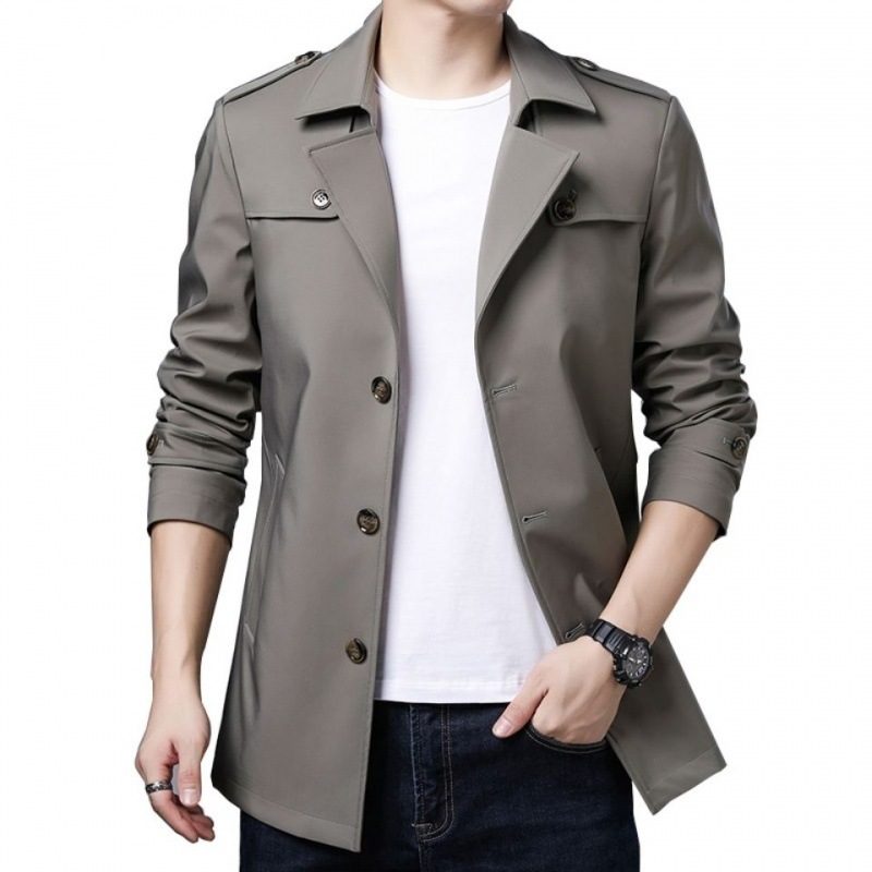 Trenchcoat For Menn Medium Lengde Business Casual Lapel-jakke