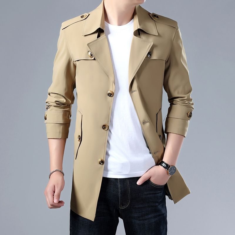 Trenchcoat For Menn Medium Lengde Business Casual Lapel-jakke