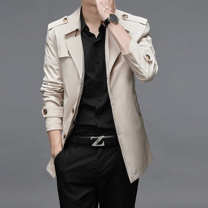 Trenchcoat For Menn Medium Lengde Business Casual Lapel-jakke