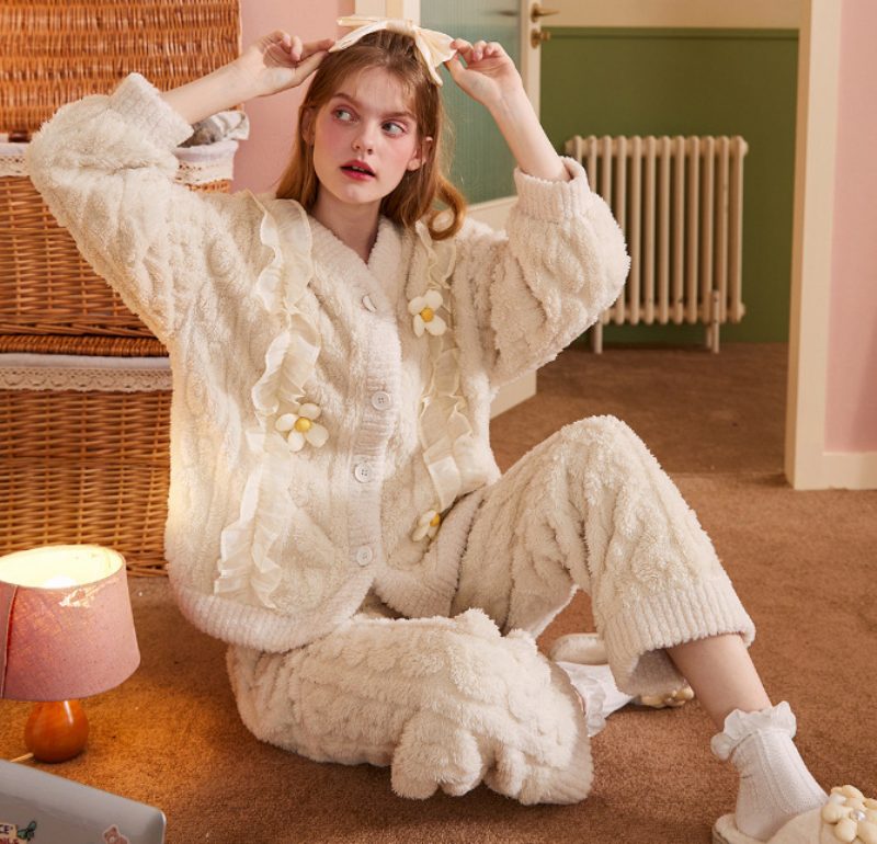 Dame Pyjamas Floret Coral Fleece Hjemmeklær