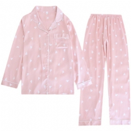 Dame Pyjamas Hjerte Silke Langermet Homewear Tynne Dresser