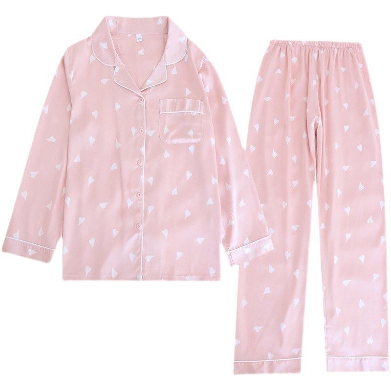 Dame Pyjamas Hjerte Silke Langermet Homewear Tynne Dresser