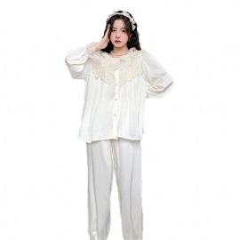 Dame Pyjamas Lace Langermet Loungewear Sett