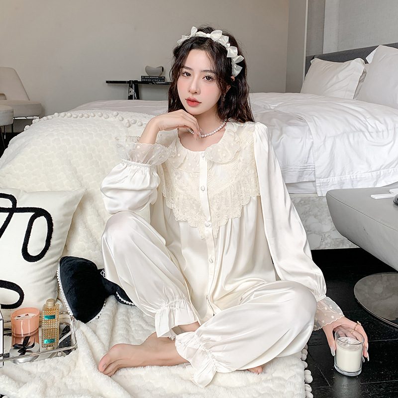 Dame Pyjamas Lace Langermet Loungewear Sett