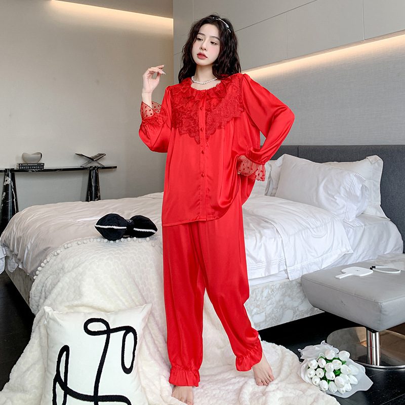 Dame Pyjamas Lace Langermet Loungewear Sett