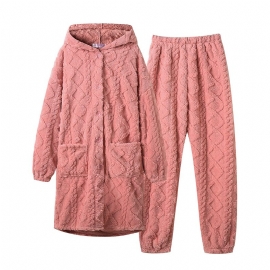 Damepysjamas Flanell Tykk Lang Jacquard Hette Loungewear-sett