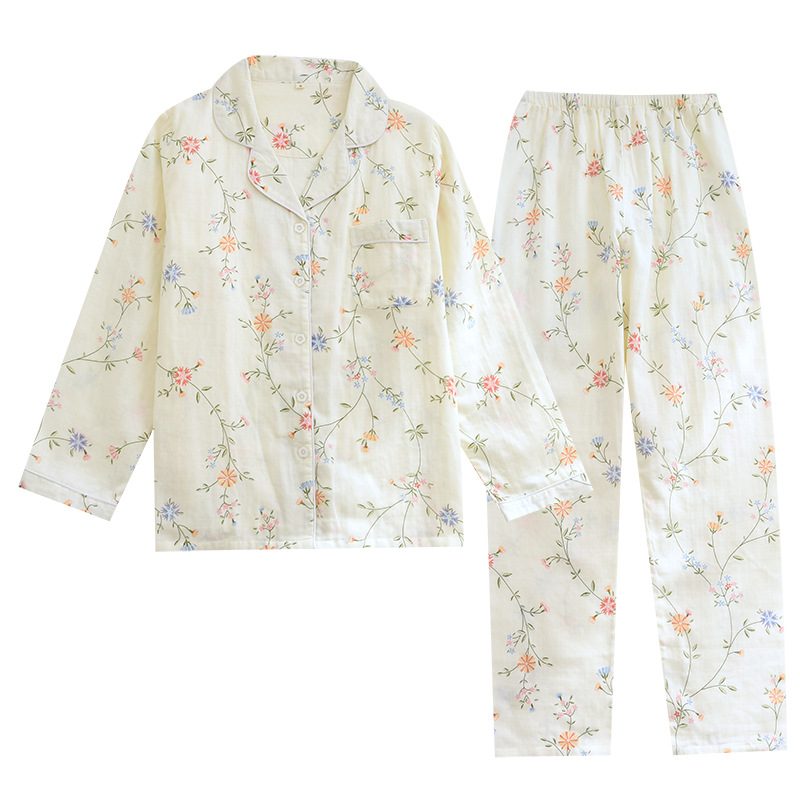 Flower Gasbind Dress Pyjamas Dame Langermet Tynne Hjemmeklær